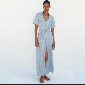 ZARA denim maxi shirt dress size XS